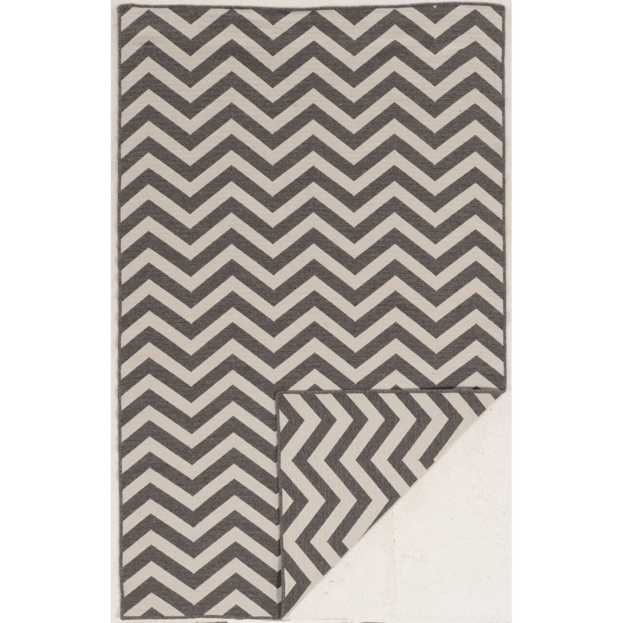 Salonika Reversible Chevron Grey Rug 5X8 Flat Woven Indoor Area Carpet